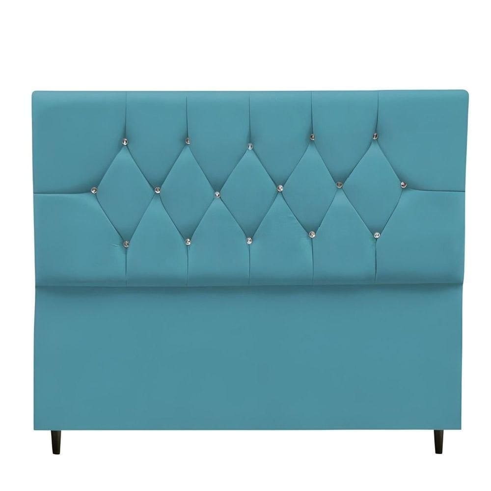 Cabeceira Cama Box Estofada Queen 160 Cm Geovana Suede Azul Turquesa
