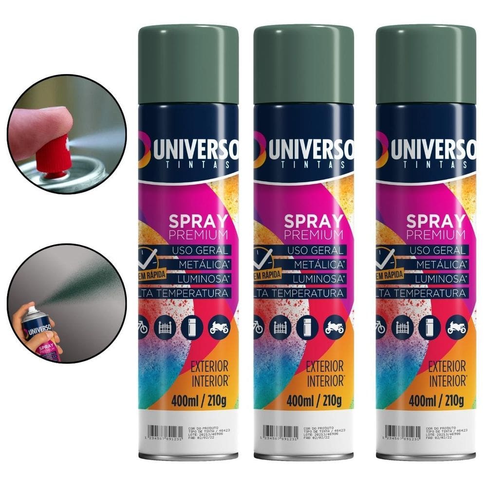 Kit 03 Latas Tinta Spray Verde Escuro 400Ml Uso Geral