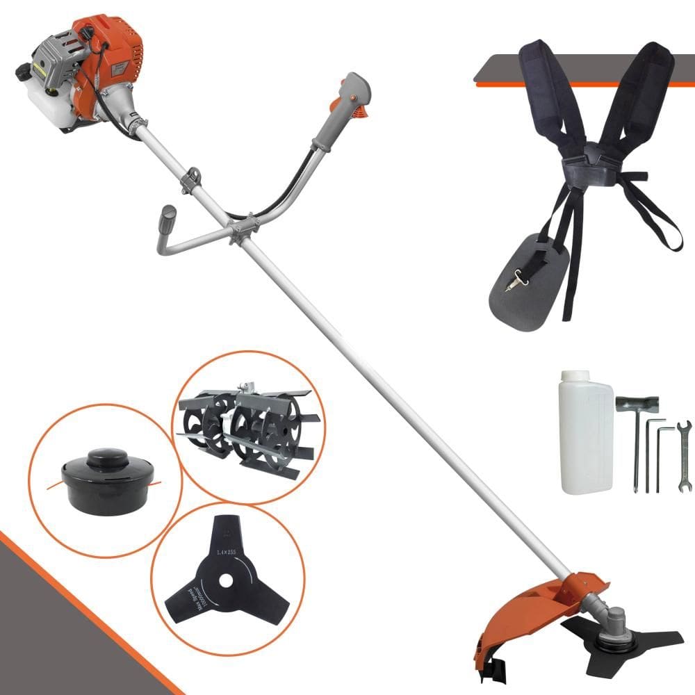Podador de Grama Multifunções Tekna RL520AC-G2 À Gasolina 2HP de Potência 52cc 13.000rpm Roçadeira Com Carretel + Faca 3 Pontas + Enxada Capinadeira