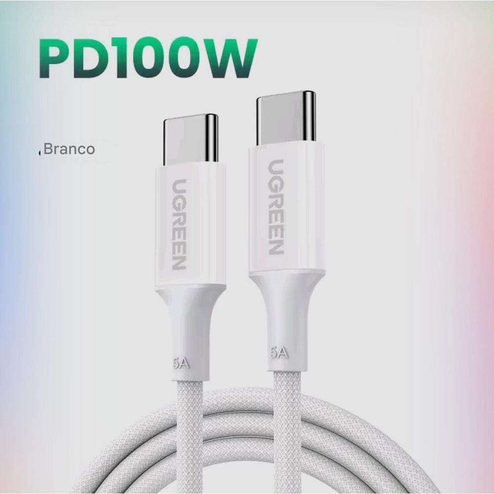 Cabo Usb C 100W Ugreen Carregamento Rápido 5A/20V - Branco