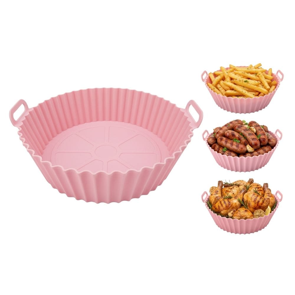 Forma de Silicone Antiaderente para Air Fryer – Cesto Reutilizável com Alças, Compatível com Forno e Micro-ondas