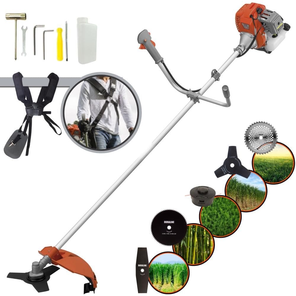 Roçadeira Aparador de Grama Tekna RL520ACG2 À Gasolina 2HP 52cc Com Lâmina Facão + Lâmina 3 Pontas + Disco 40 Dentes e 80 Dentes + Carretel Nylon