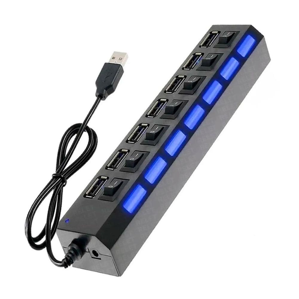 Hub  Usb 2.0 7 Portas Interruptor Com Led Azul