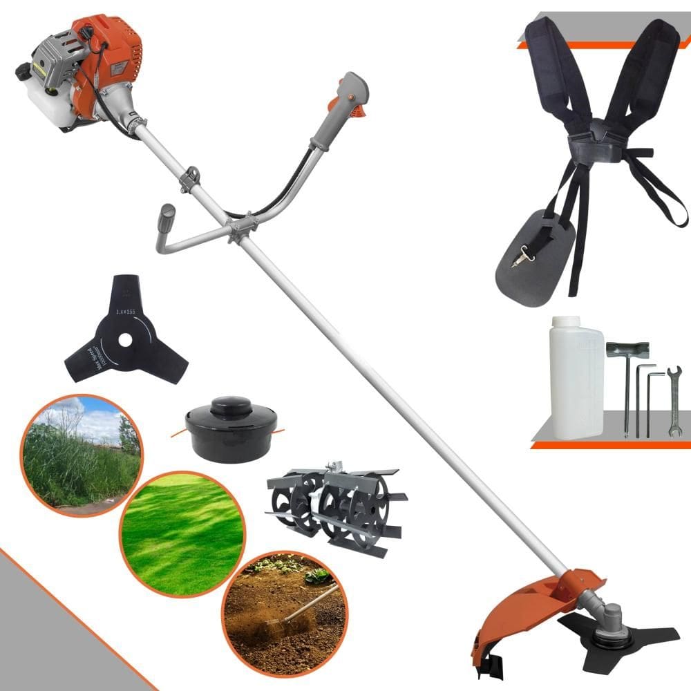 Roçadeira Máquina de Corta Grama Tekna RL520ACG2 À Gasolina 52cc 2HP de Potência 13.000rpm Roçadeira Com Faca 3 Pontas + Carretel + Enxada Capinadeira