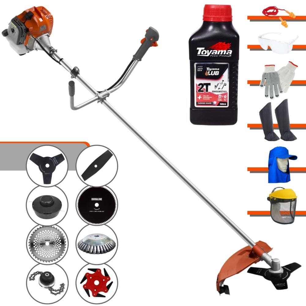 Cortador de Grama Tekna RL520AC-G2 52cc 2HP 13.000rpm Roçadeira Lateral Completa Com Carretel de Nylon + 7 Opções de Corte + EPI + ÓLEO TOYAMA 2T