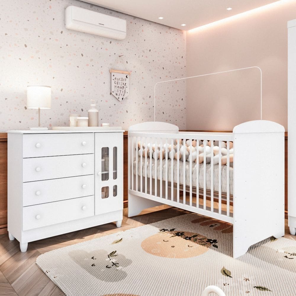 Quarto de Bebê Completo 100% MDF Eloá Branco