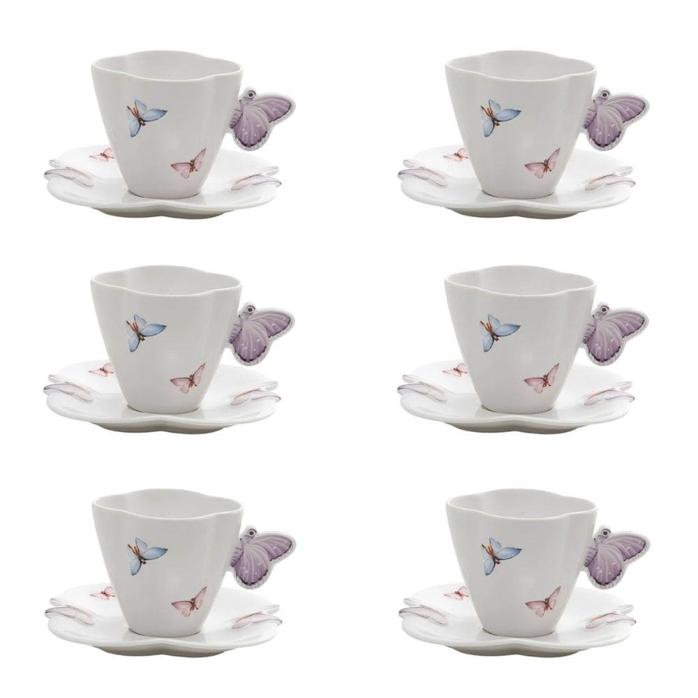 Conjunto 06 Xícaras de Cafezinho de Porcelana Borboletas 100ml Wolff