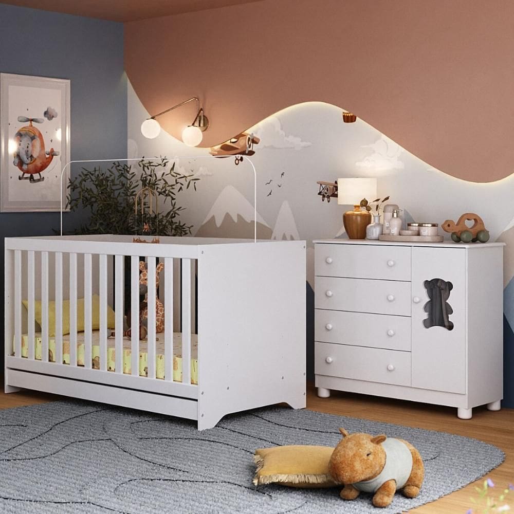 Berço Americano 3 em 1 com Cômoda 1 Porta 4 Gavetas Fofura Multimóveis MP4724