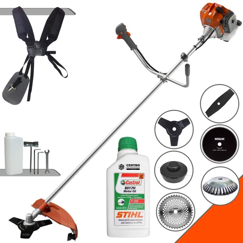 Aparador de Grama Profissional À Gasolina Tekna RL520ACG2 52cc 2HP 13.000rpm Roçadeira Multifuncional Lateral Com 6 Opões de Cortes + ÓLEO STIHL 2T