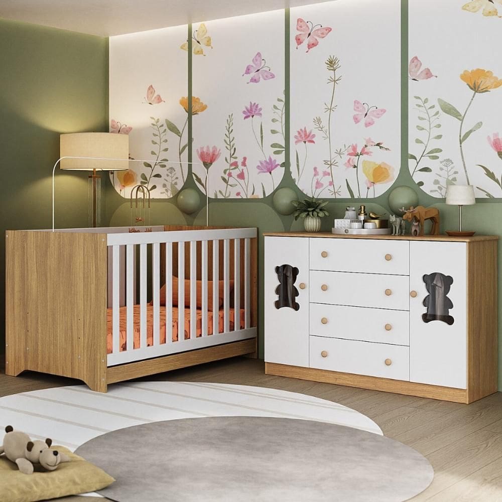 Berço Americano 3 em 1 com Cômoda 2 Portas 4 Gavetas Teddy Multimóveis MP4727