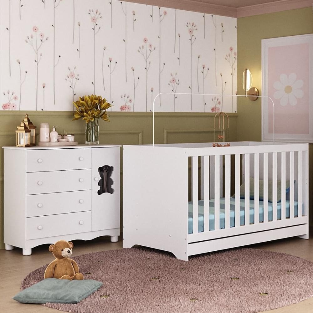 Berço Americano 3 em 1 com Cômoda 1 Porta 4 Gavetas Ternura Multimóveis MP4726