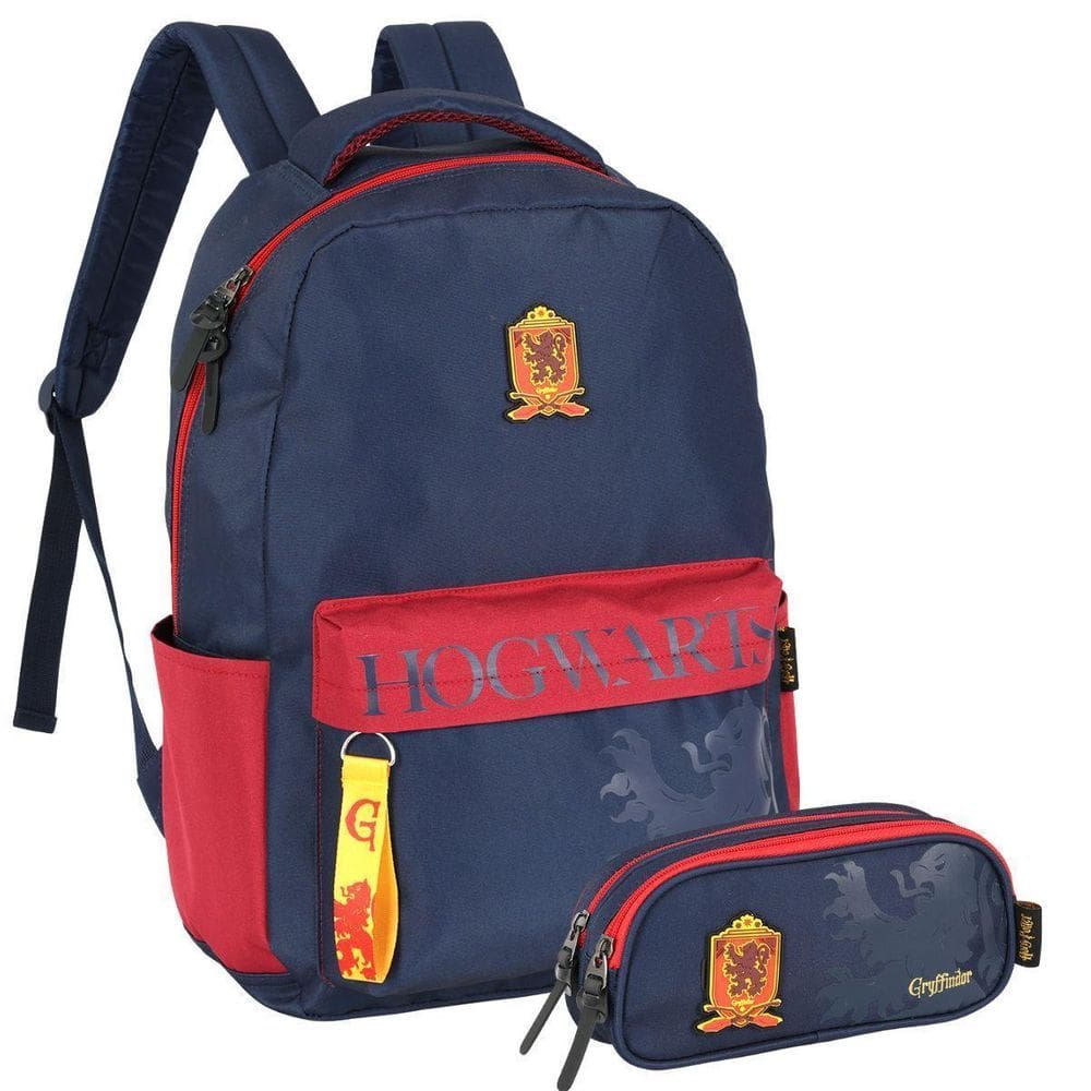 Kit Mochila Harry Potter Costas E Estojo Duplo Escolar Azul