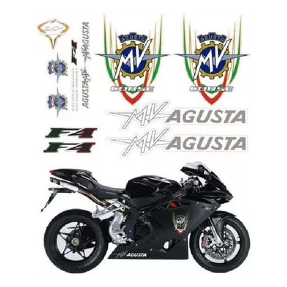 Kit Emblemas Adesivo Compatível Moto Mv Agusta F4 Preta 024