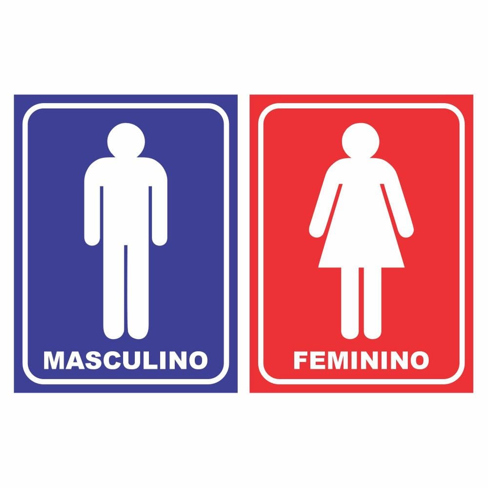 02 Placa Sinalização Banheiro Feminino E Masculino 25X15
