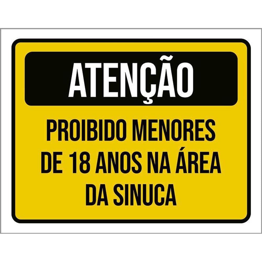 Placa Atenção Proibido Menores 18 Anos Sinuca 36X46
