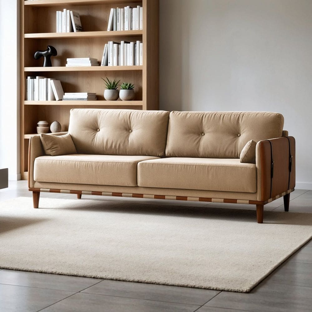 Sofá 2 Lugares Base em Madeira Maciça Texas Bege