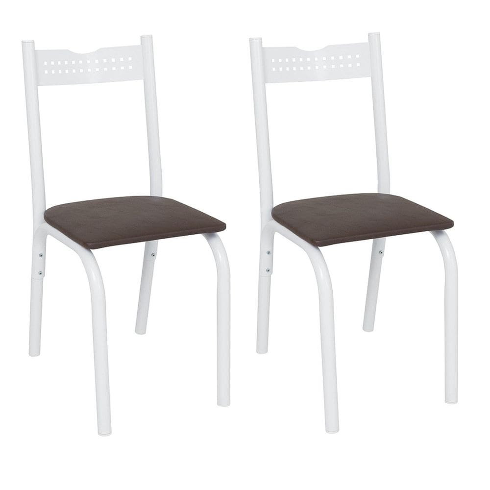 Kit 2 Cadeiras de Aço para Sala de Jantar Clássica Ana Branco/Marrom
