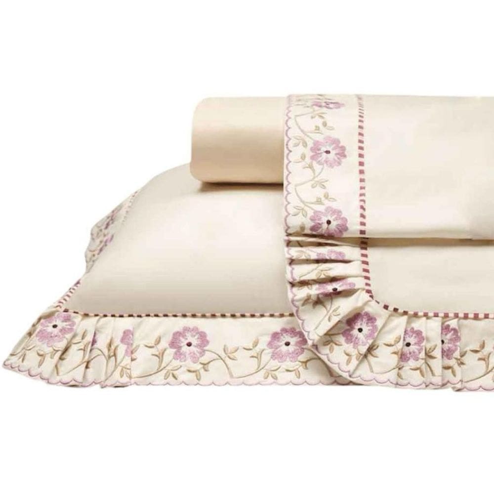 Conjunto Lencol Casal Queen Size Chloe Bordado 100% Algodao