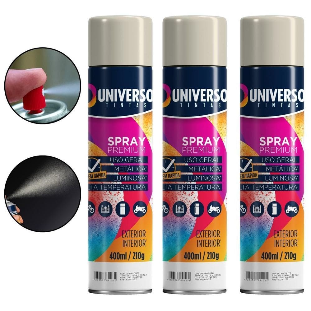 Kit 03 Latas Tinta Spray Branco Fosco 400Ml Uso Geral