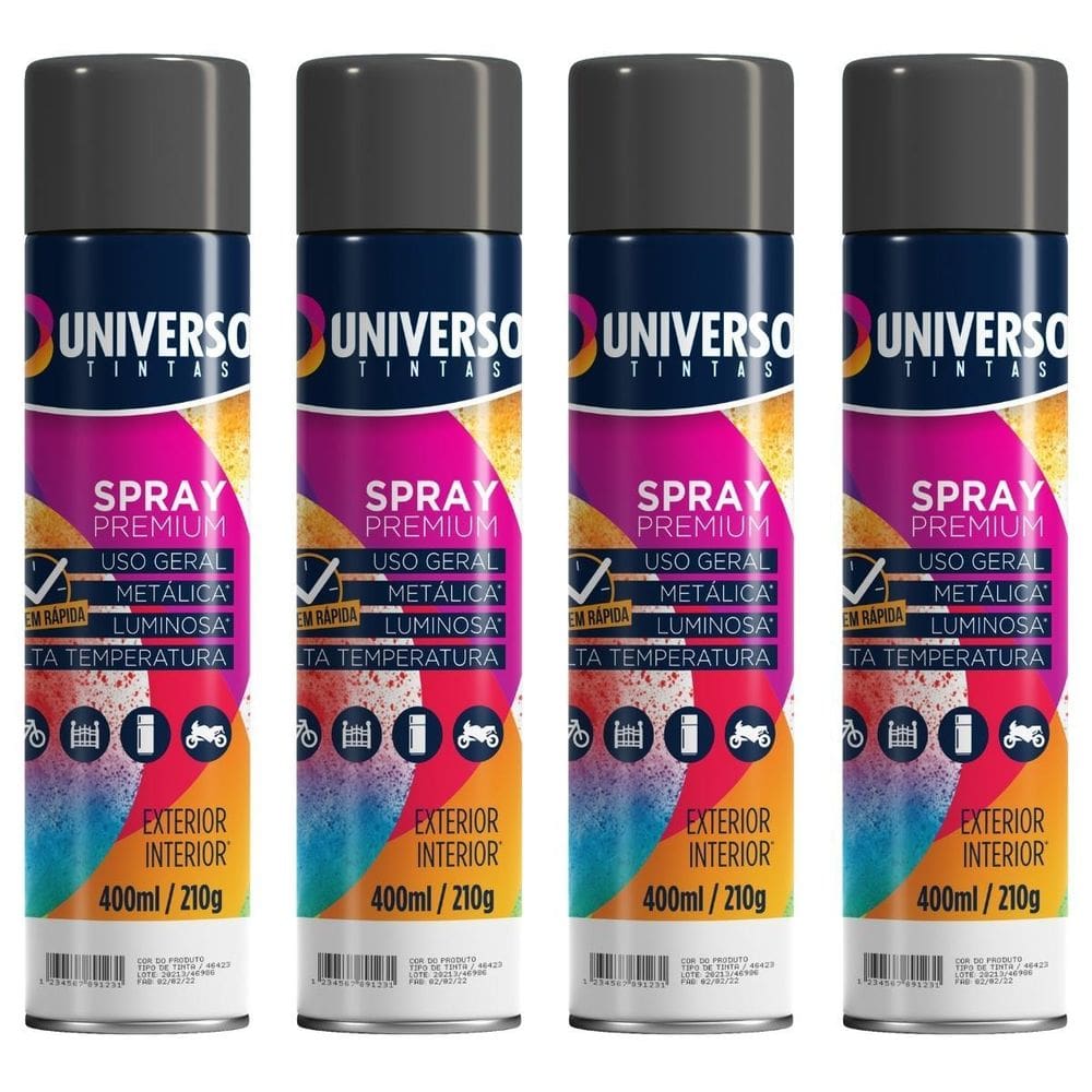 Kit 04 Latas Tinta Spray Preto Fosco 400Ml Uso Geral