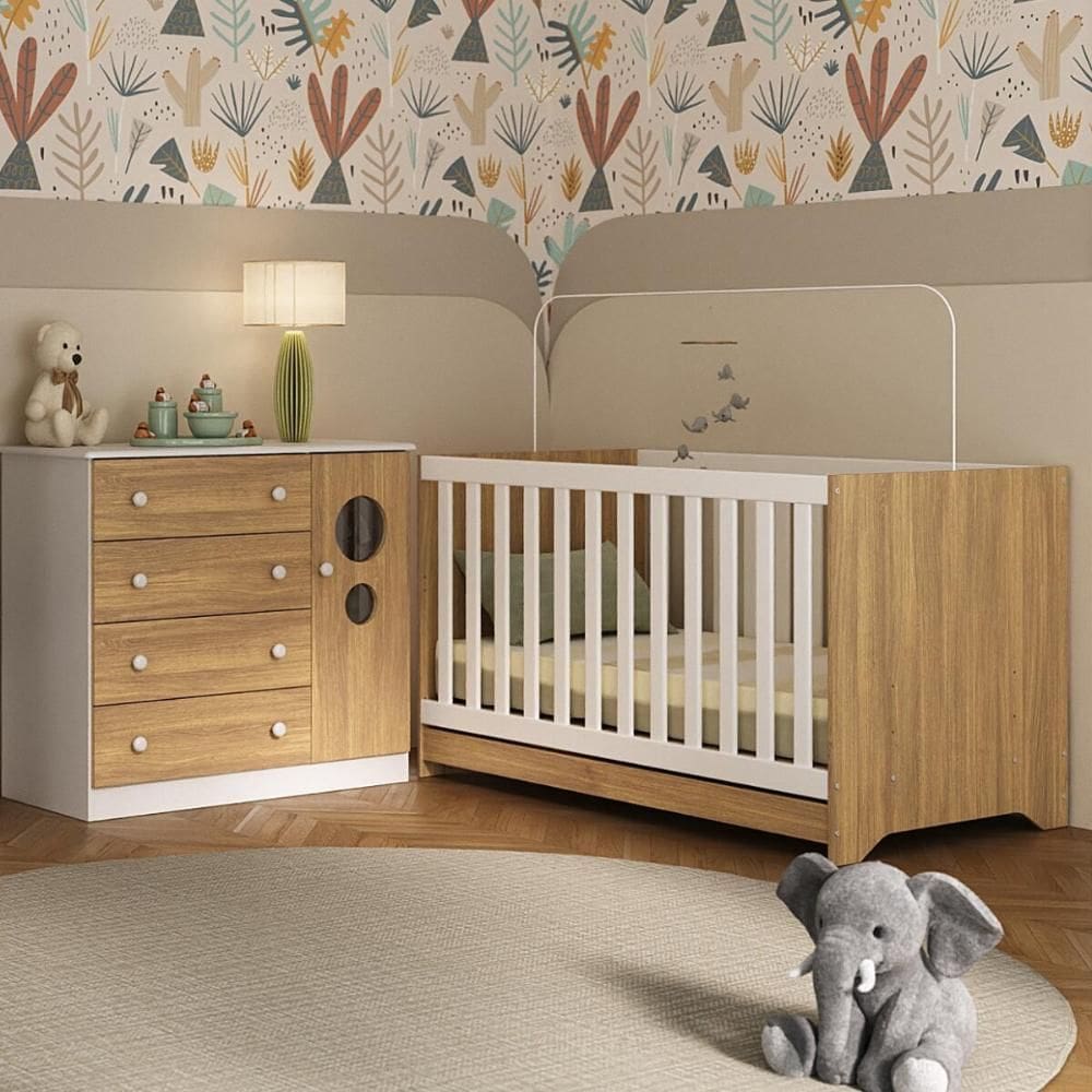 Berço Americano 3 em 1 com Cômoda 1 Porta 4 Gavetas Pirulito Multimóveis MP4707