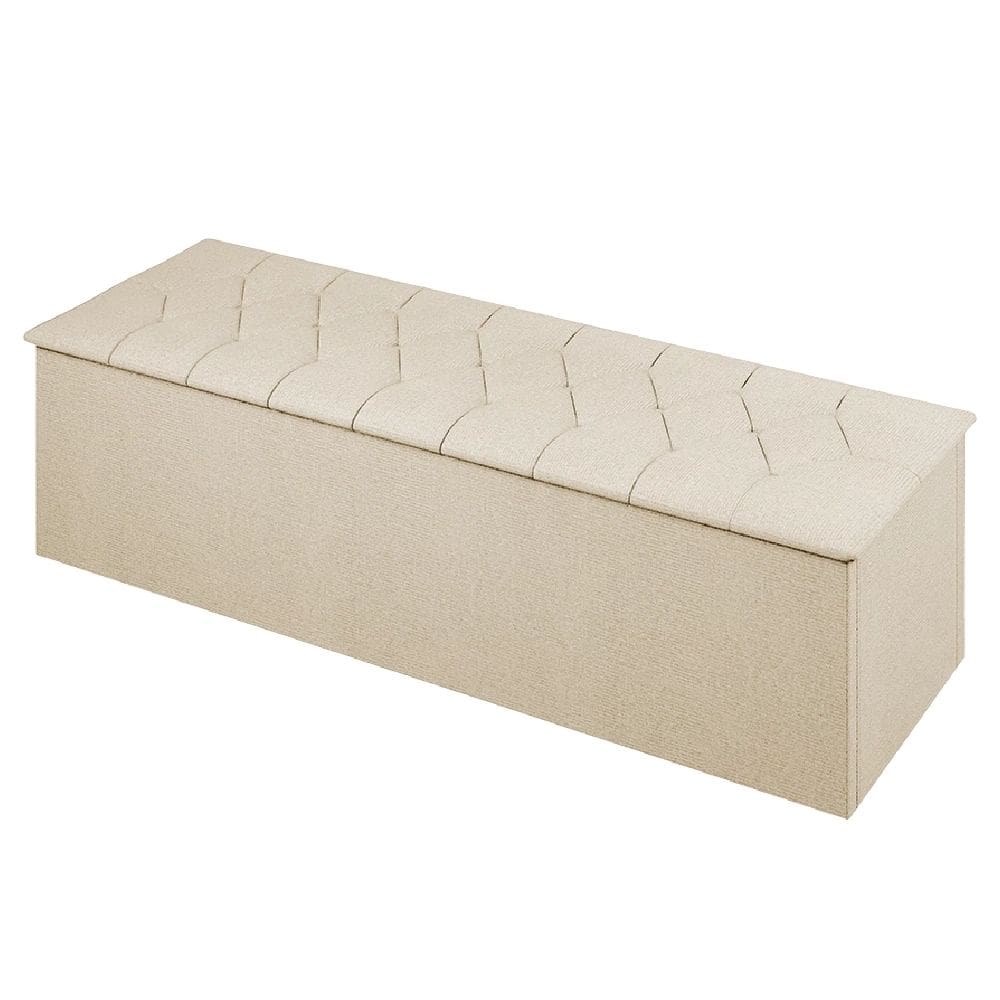 Calçadeira Com Baú Estofado Istambul Dobuê Bege 1,60m Suede
