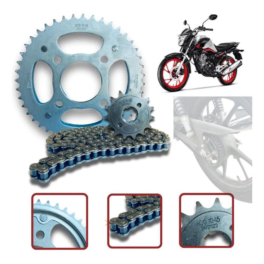 2X Kit Relaçao Cg Titan 160 Fan 160 Start Aço 1045 Com Inmet