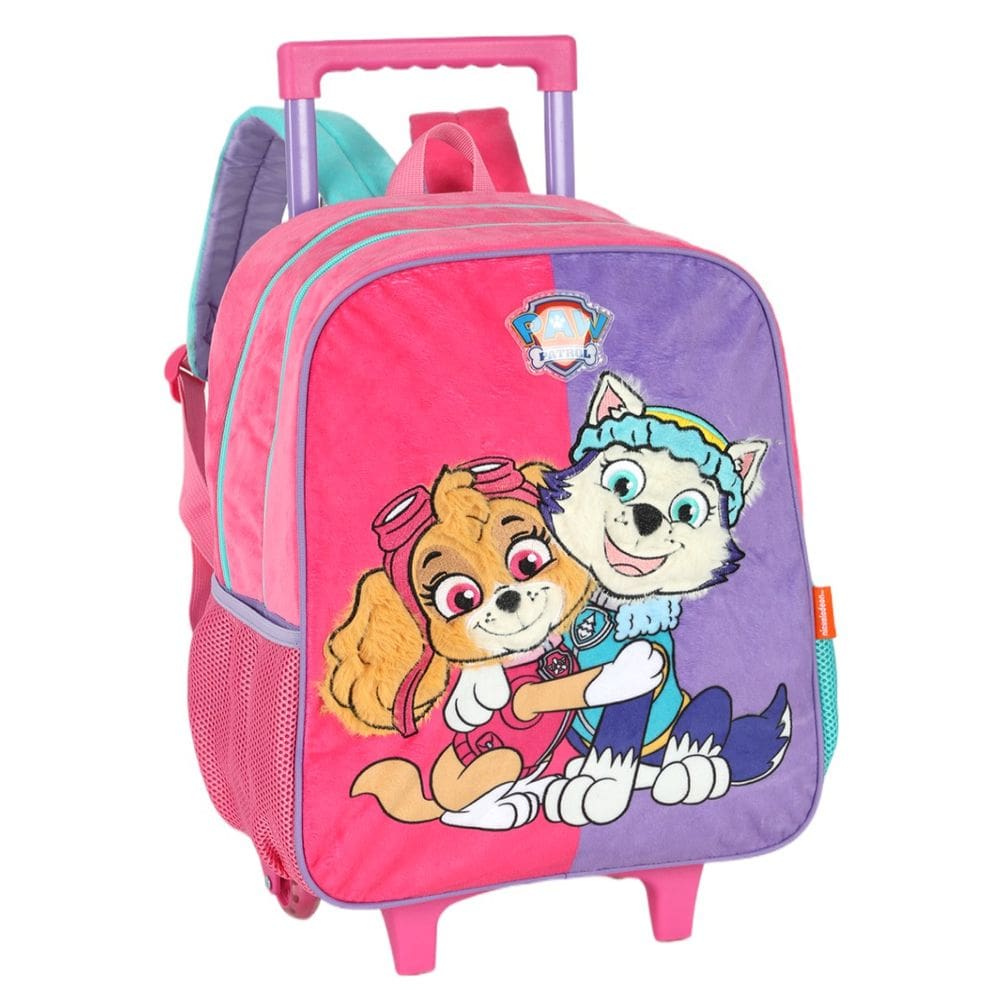Mochila Escolar Rodinhas Patrulha Canina Rosa Skye Everest