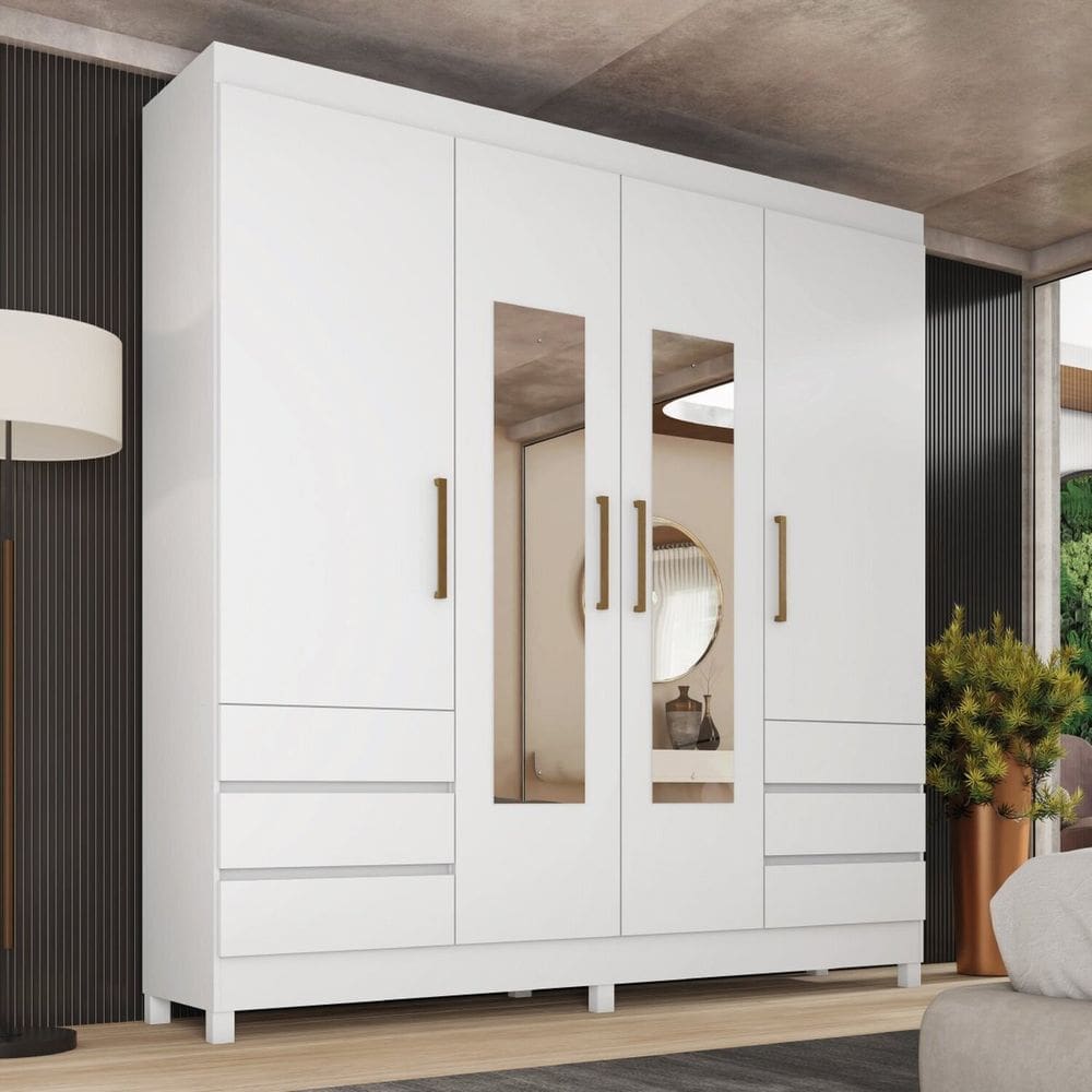 Guarda-roupa Casal 4 Portas em Mdp Roma Branco