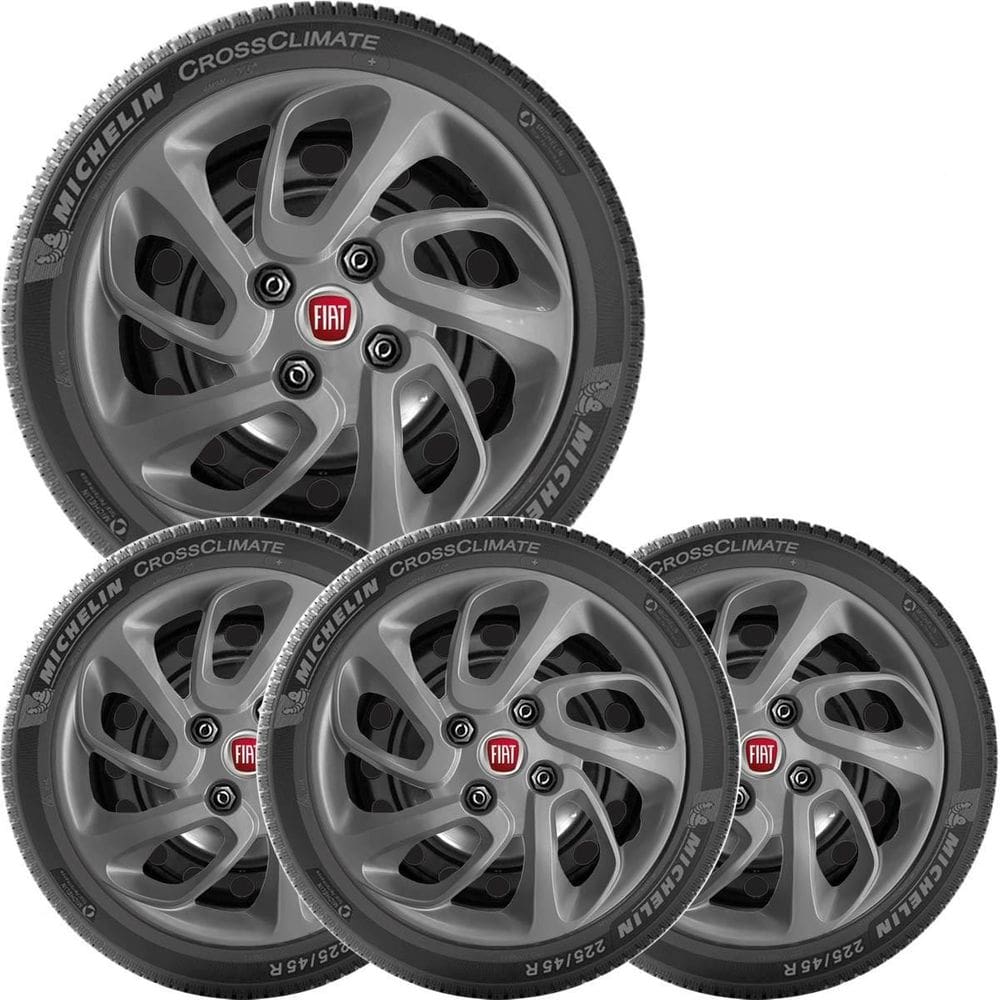 4X Calota Fiat Aro 14 Grafite Emblema  228Cb
