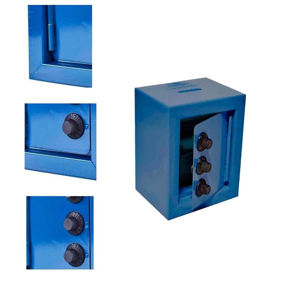 Mini Cofre Cofrinho Reforçado Aço Com Segredo Notas Moedas