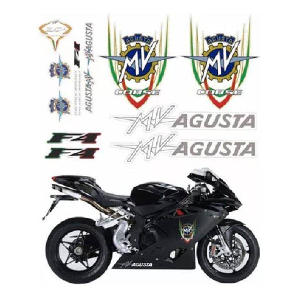 Kit Emblemas Adesivo Compatível Moto Mv Agusta F4 Preta 024