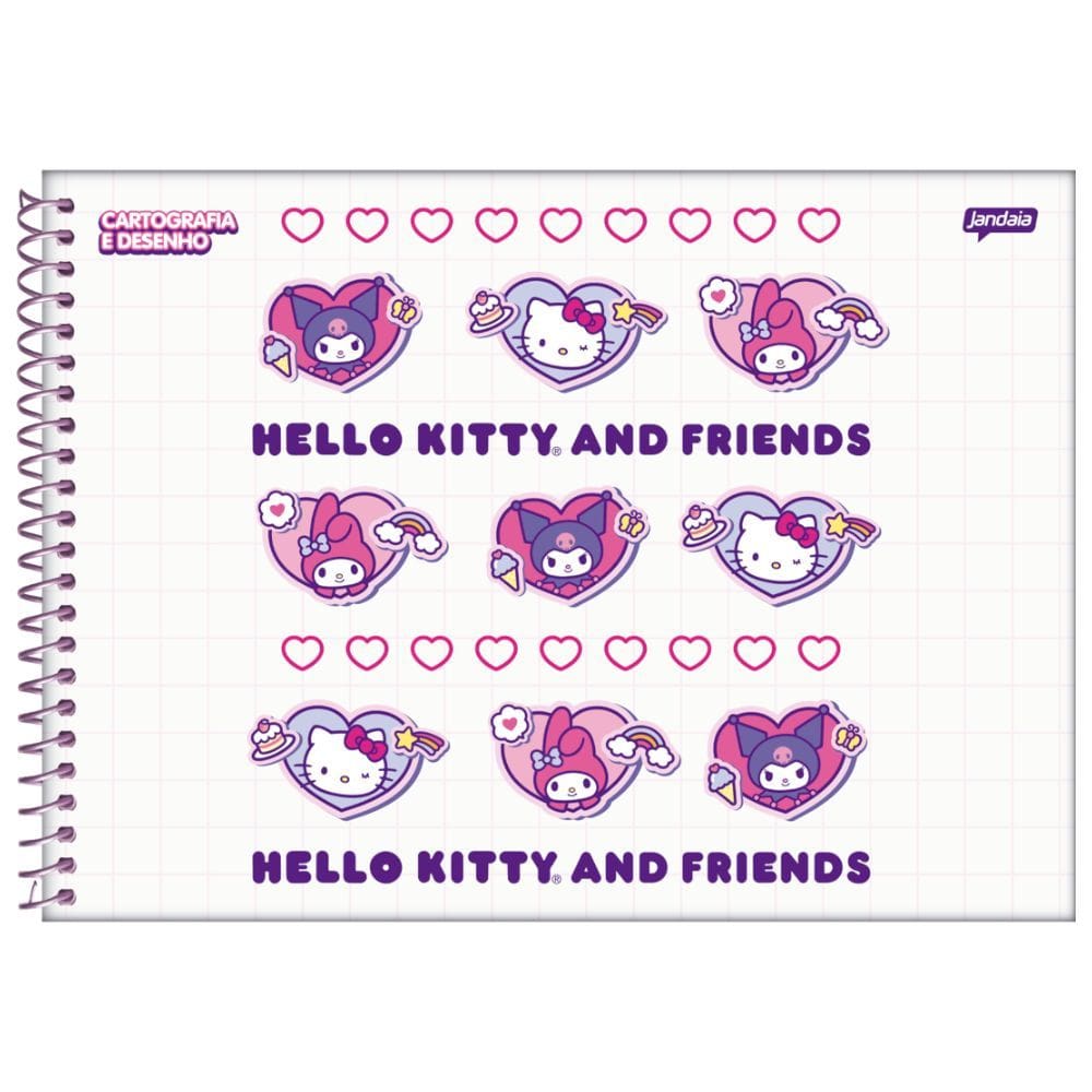 Caderno de Desenho e Cartografia Hello Kitty Besties Forever 80 folhas Jandaia Caderno | Fofo | Papelaria