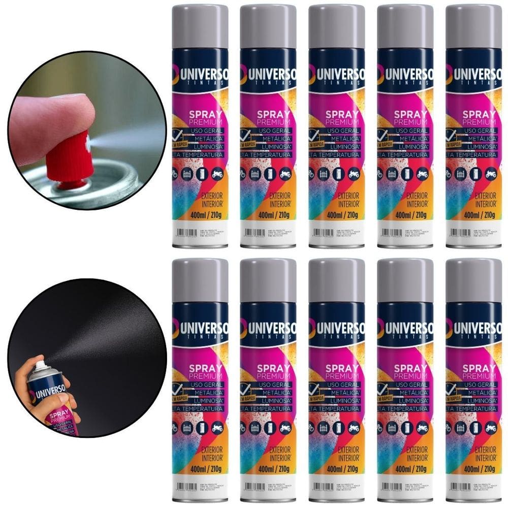 Kit 10 Latas Tinta Spray Amarelo 400Ml Uso Geral Aço Couro