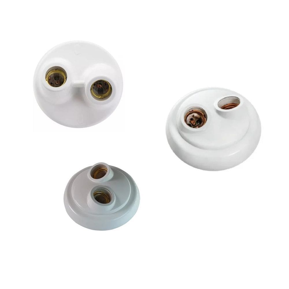 Plafon Duplo Bocal Porcelana Resistente Soquete Sobrepor