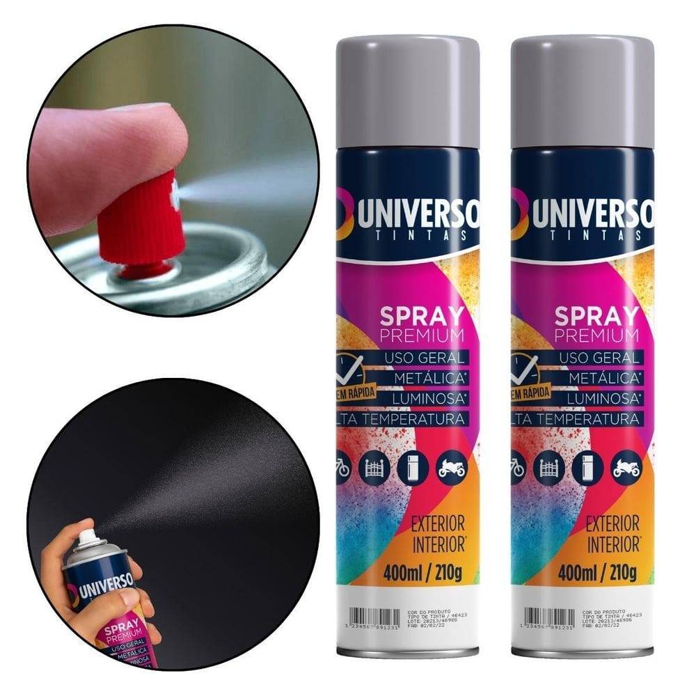 MP - Kit 02 Latas Tinta Spray Cinza 400Ml Uso
