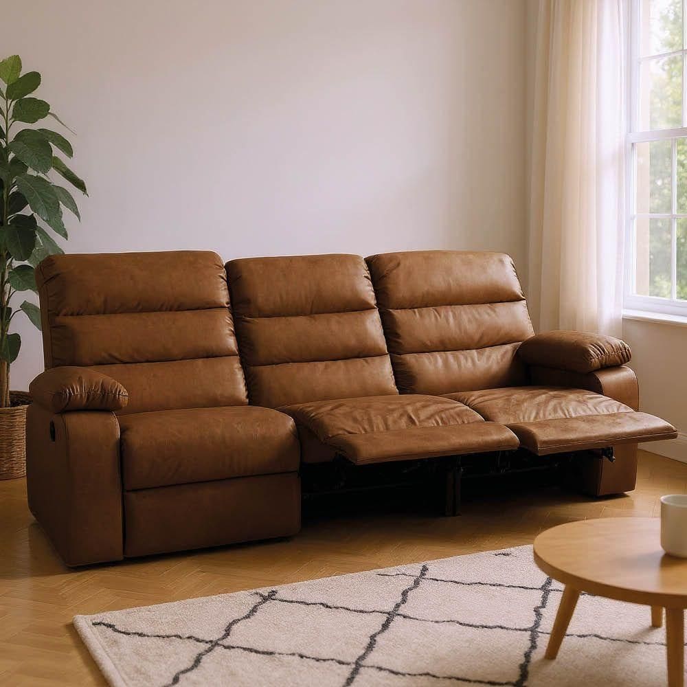 Sofá 3 Lugares Reclinável Retrátil 183cm Naaman Sintético Pu Marrom K01 - D`rossi
