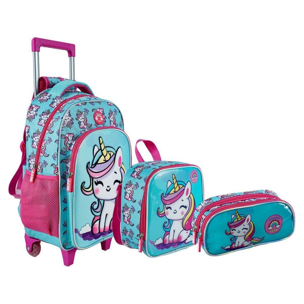 Kit Mochila Escolar Creche Menina Estojo Lancheira Térmica