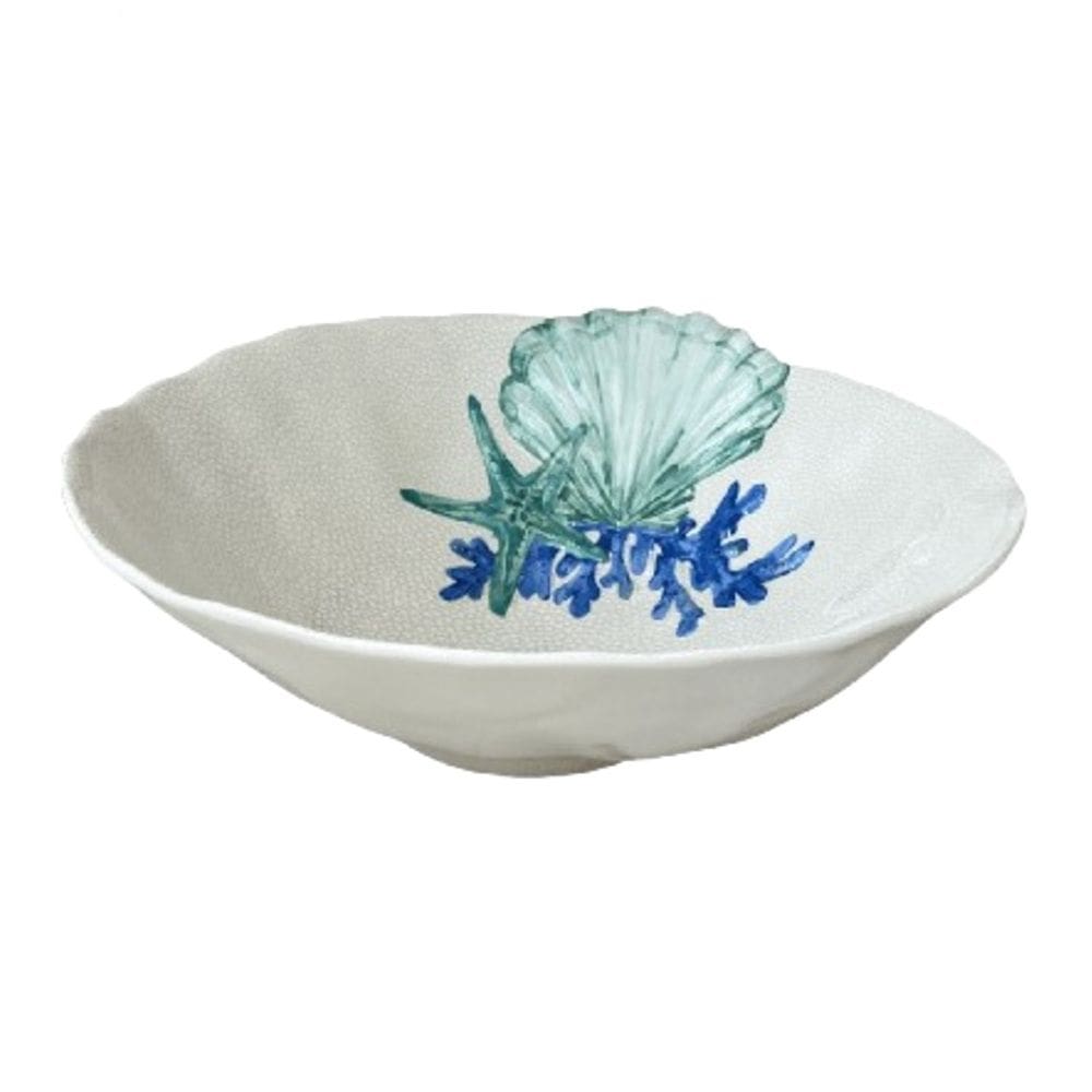 Bowl Saladeira de Melamina Bege C/Desenho Marinho Concha do Mar Azul 30x9,5cm Entrecasa