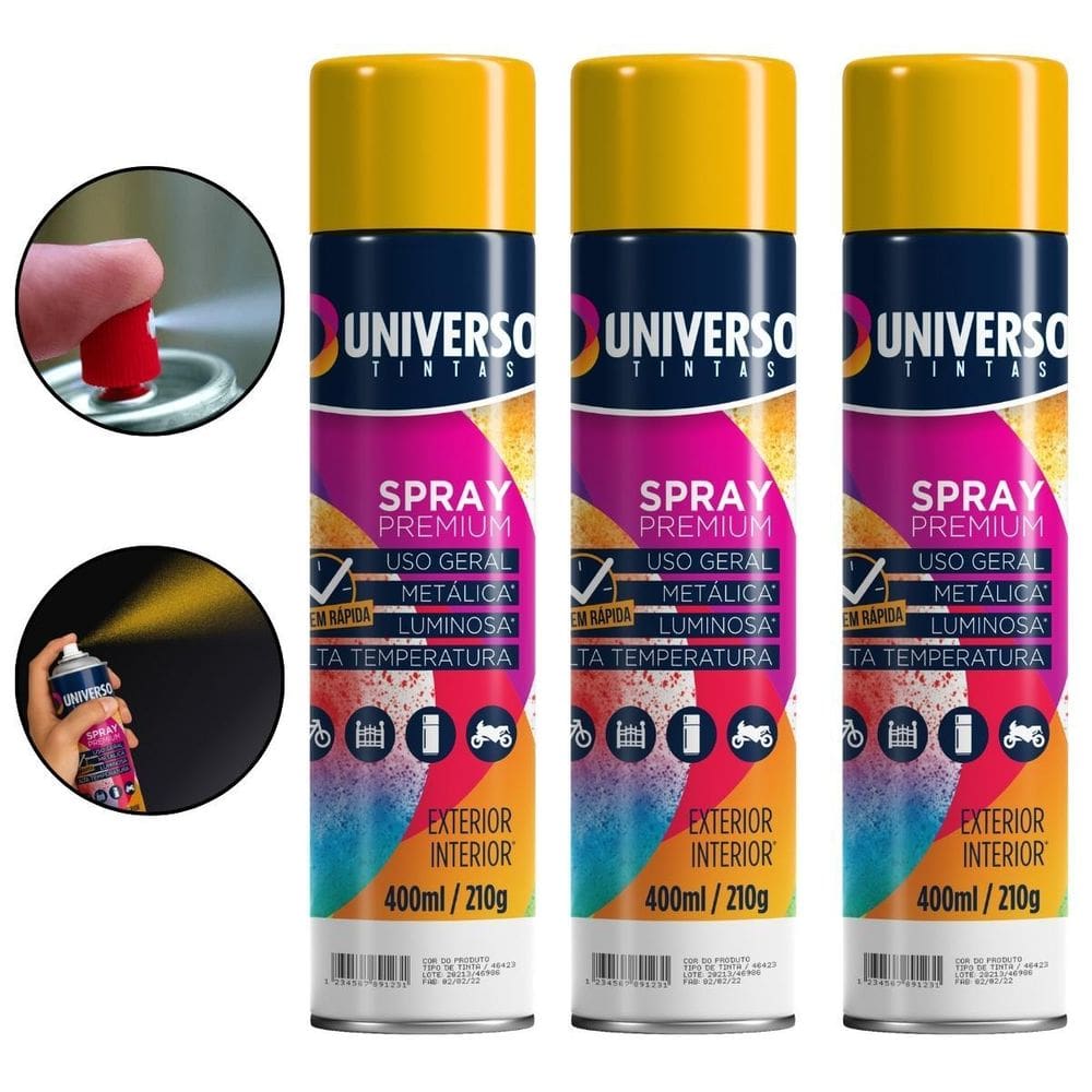 MP - Kit 03 Latas Tinta Spray Amarelo 400Ml U