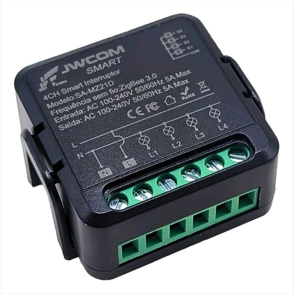 Módulo Mini Inteligente Jwcom Zigbee 4 Canais Alexa Tuya