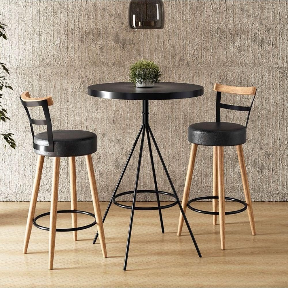 Mesa Bistrô Alta Dhalia E 2 Banquetas 50cm Kyara Pu S02 - D`rossi Preto