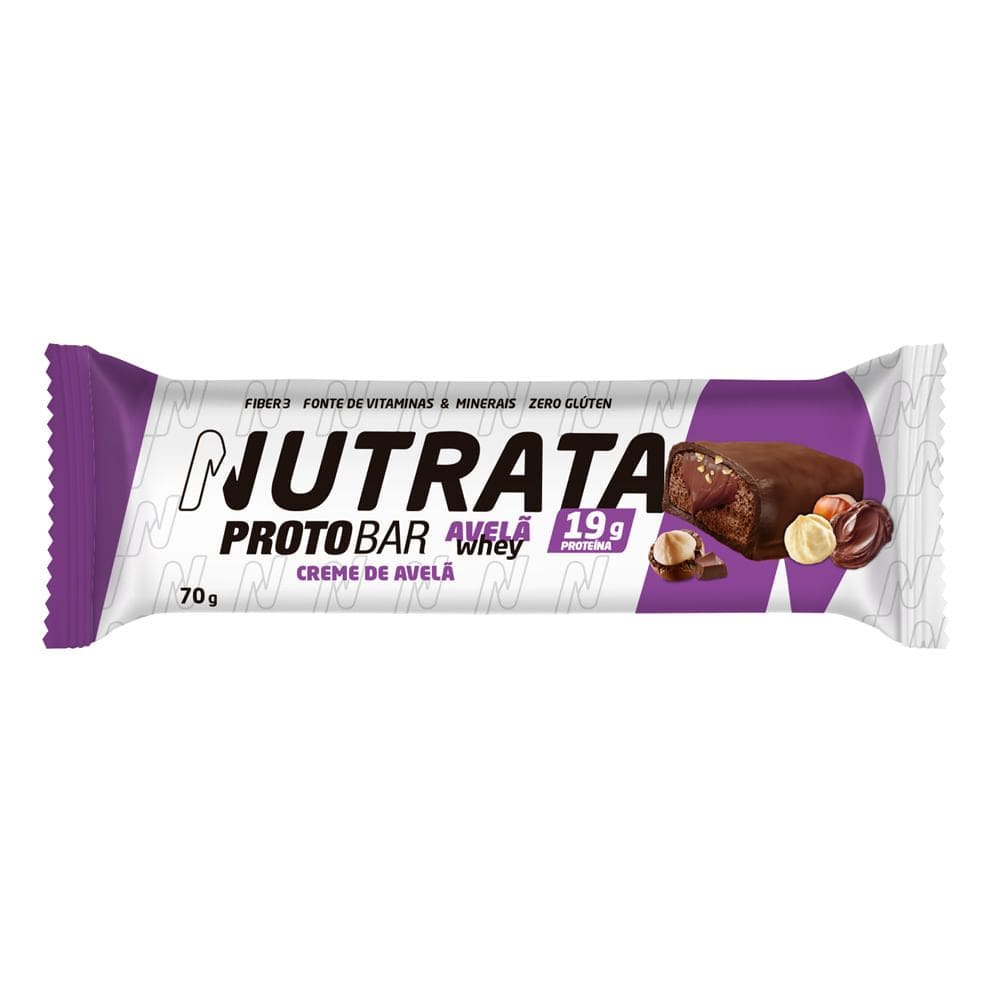 Barra de Proteína Nutrata Proto Bar Sabor Avelã Whey Sabor Creme de Avelã com 19g de Proteína 70g