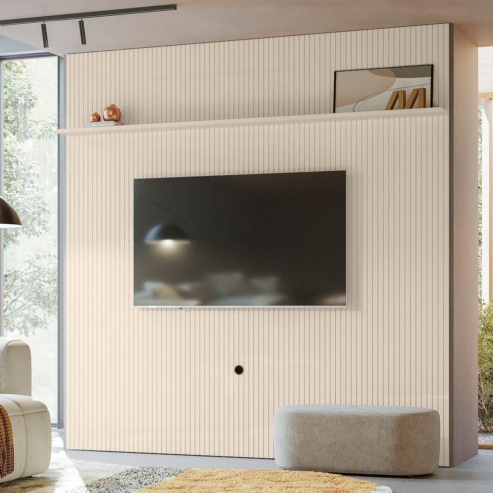 Painel Tv 75 Pol 238cm Ripado Para Sala Kalven M20 - D`rossi Off White