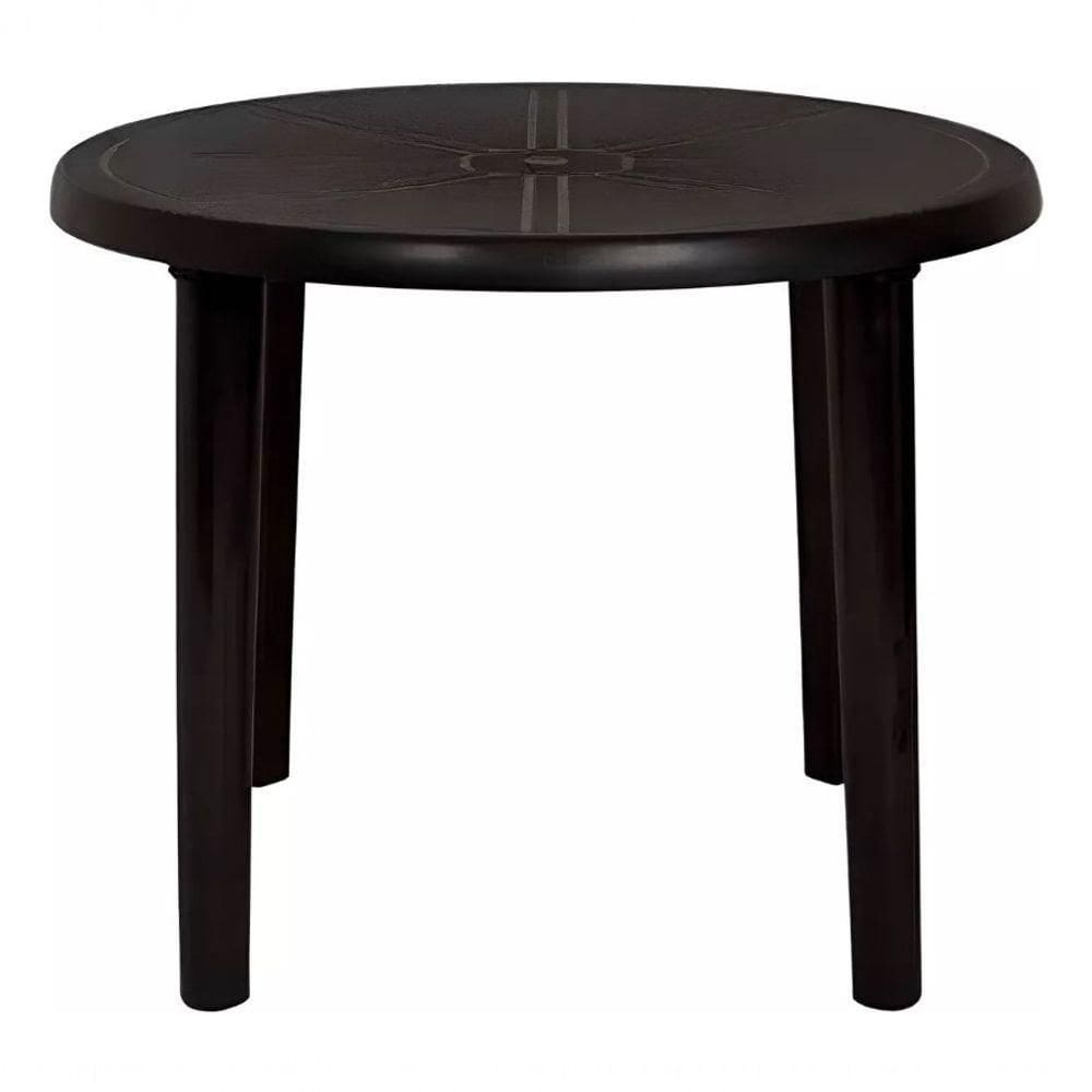 Mesa Plástica Redonda Desmontável Preta Mor