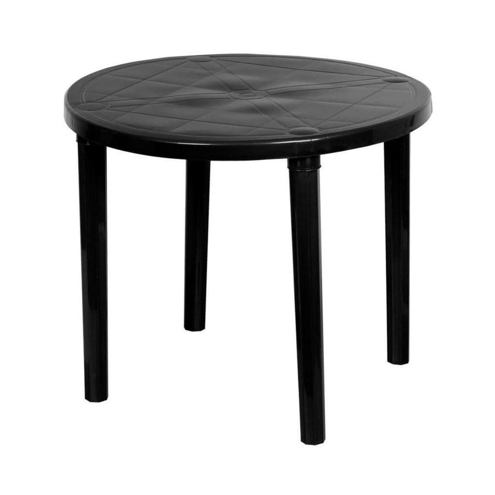 Mesa Redonda Plástica Piscina Praia Desmontável Preta Plasnew