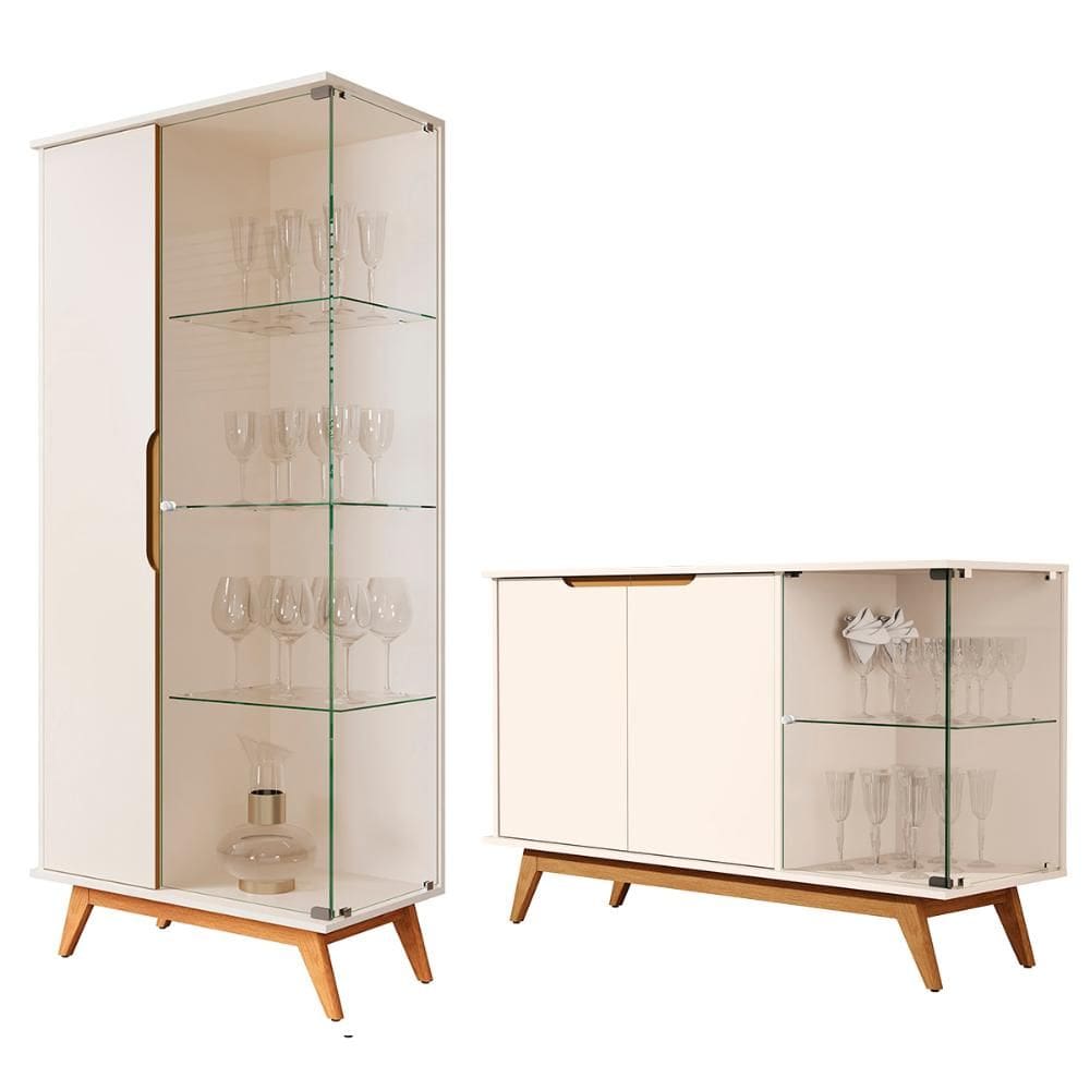 Conjunto Cristaleira e Aparador Buffet Tucumã com 3 Portas