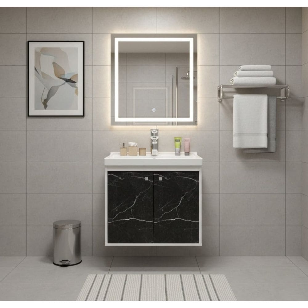 Gabinete Armário para Banheiro 50cm MDF com Lavatorio PRETO