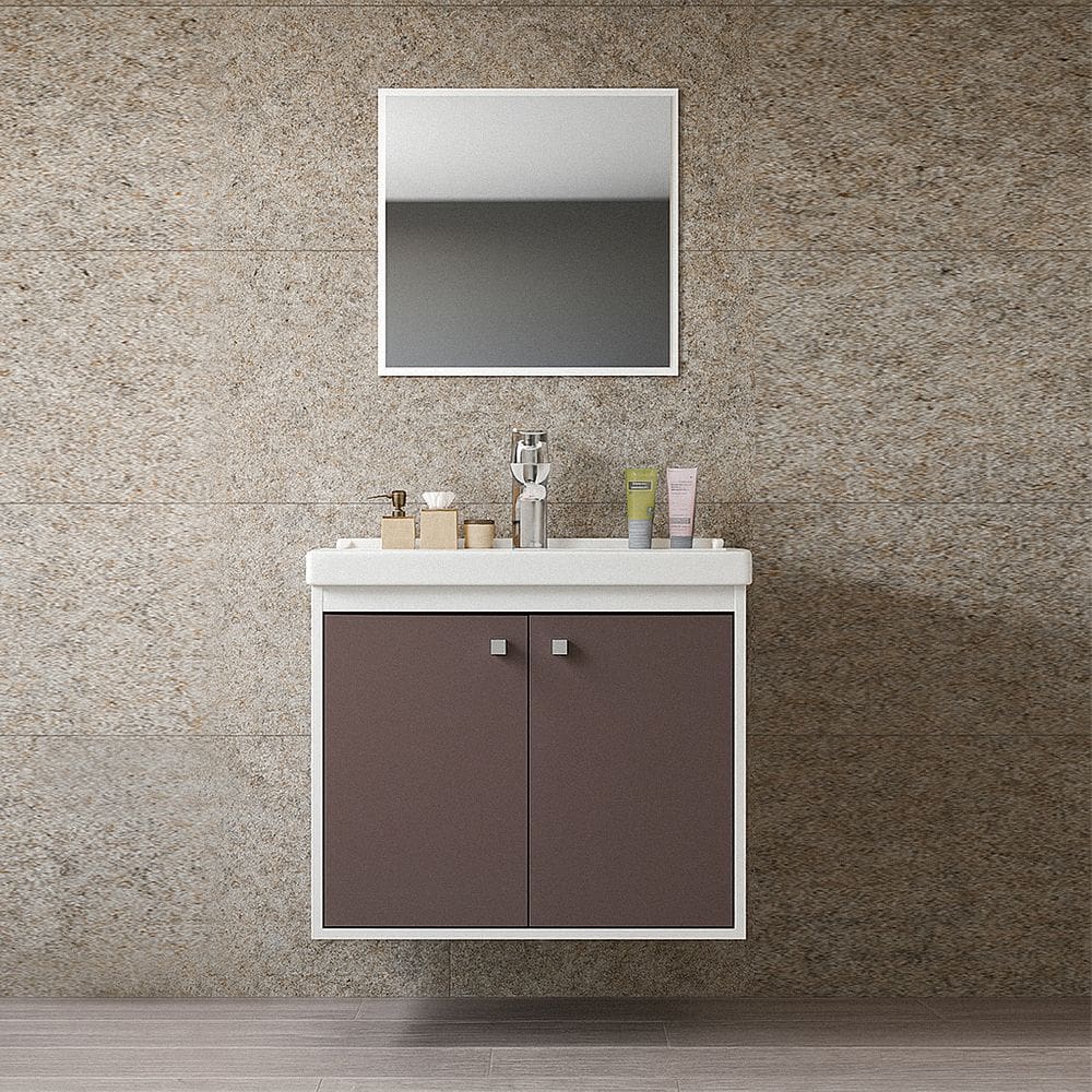 Kit Armário para Banheiro 50cm MDF com Cuba + Espelheira COR: GIANDUIA