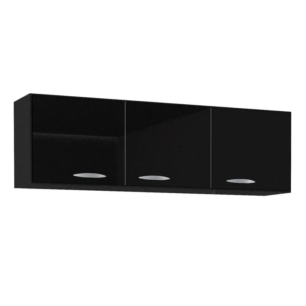 Armário Aéreo De Cozinha 120cm 3 Portas Classic - Poquema Preto